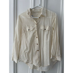 Maeve by Anthropologie in Cream Yellow Polka Dot Button Down Shirt Size M